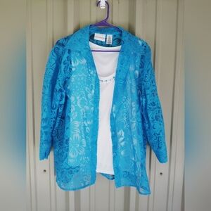 Womens White Tank Blue Sheer Lace Jacket Twin Set Plus Size 14